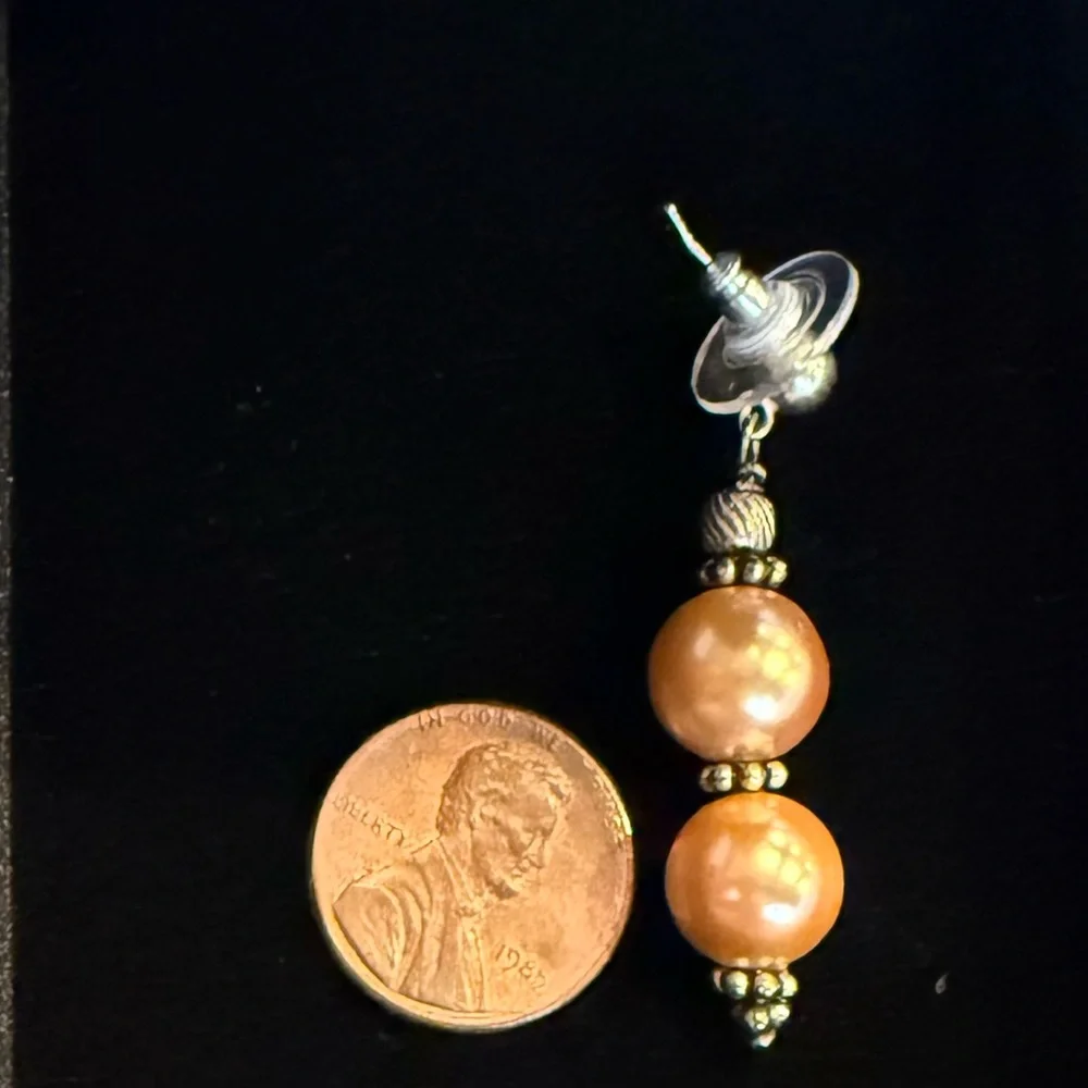 Vintage Faux Gold Pearl Necklace/Earring Set Toggle Clasp